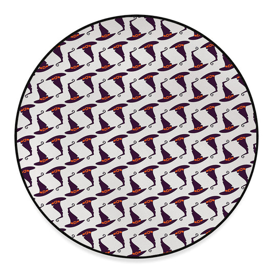 Purple Halloween Witch Hat Pattern Print Round Floor Mat