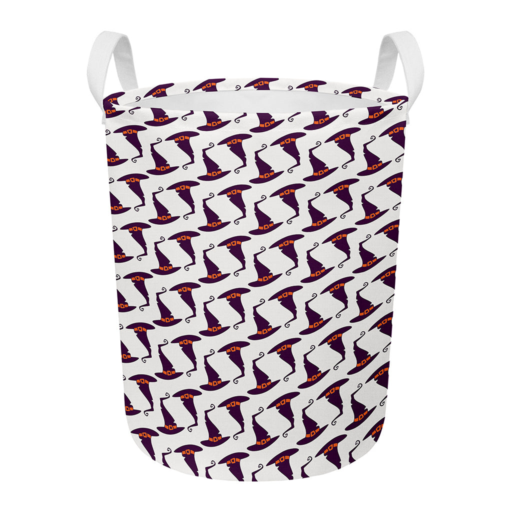 Purple Halloween Witch Hat Pattern Print Round Laundry Basket