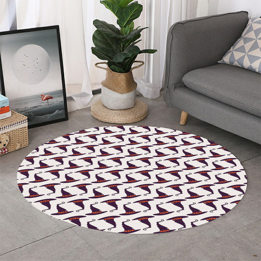 Purple Halloween Witch Hat Pattern Print Round Rug