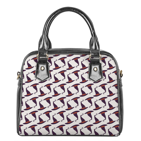 Purple Halloween Witch Hat Pattern Print Shoulder Handbag