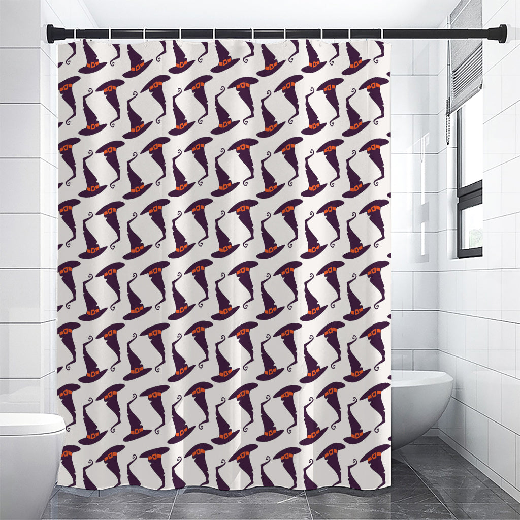 Purple Halloween Witch Hat Pattern Print Shower Curtain