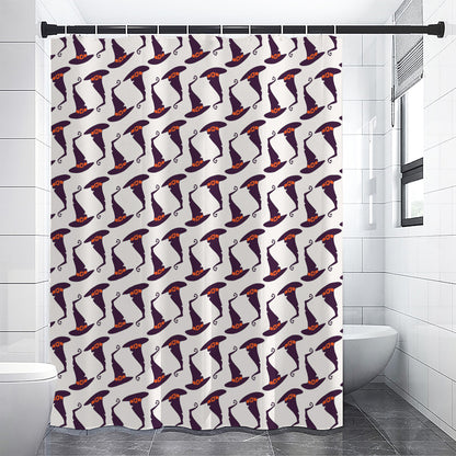 Purple Halloween Witch Hat Pattern Print Shower Curtain