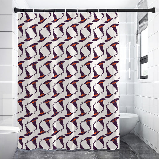 Purple Halloween Witch Hat Pattern Print Shower Curtain