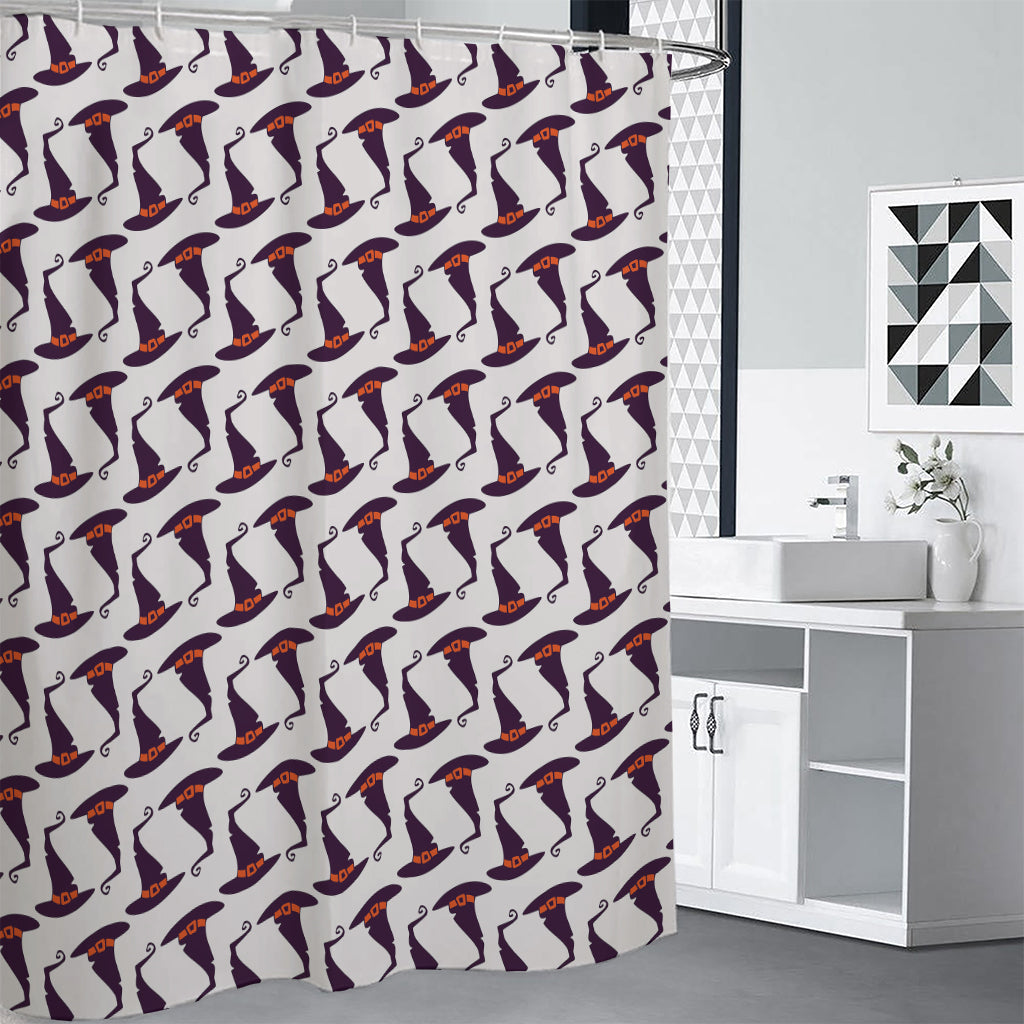 Purple Halloween Witch Hat Pattern Print Shower Curtain