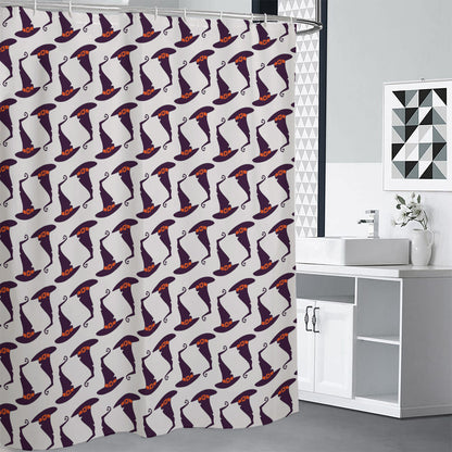 Purple Halloween Witch Hat Pattern Print Shower Curtain