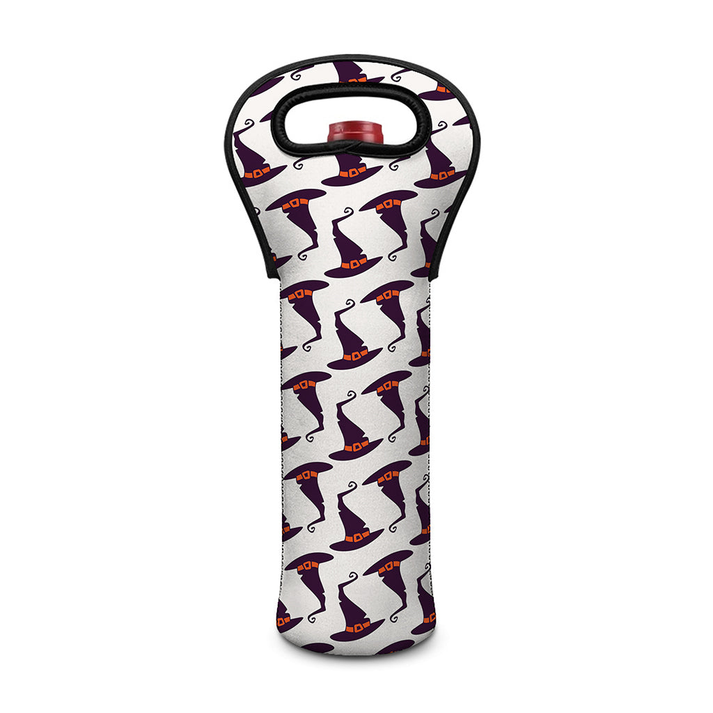 Purple Halloween Witch Hat Pattern Print Single Neoprene Wine Tote