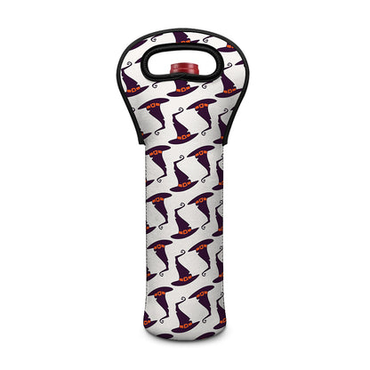 Purple Halloween Witch Hat Pattern Print Single Neoprene Wine Tote