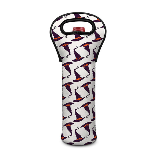 Purple Halloween Witch Hat Pattern Print Single Neoprene Wine Tote