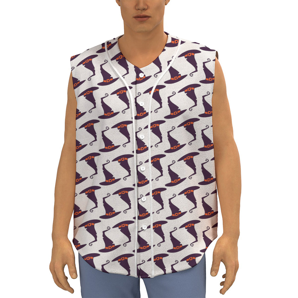 Purple Halloween Witch Hat Pattern Print Sleeveless Baseball Jersey