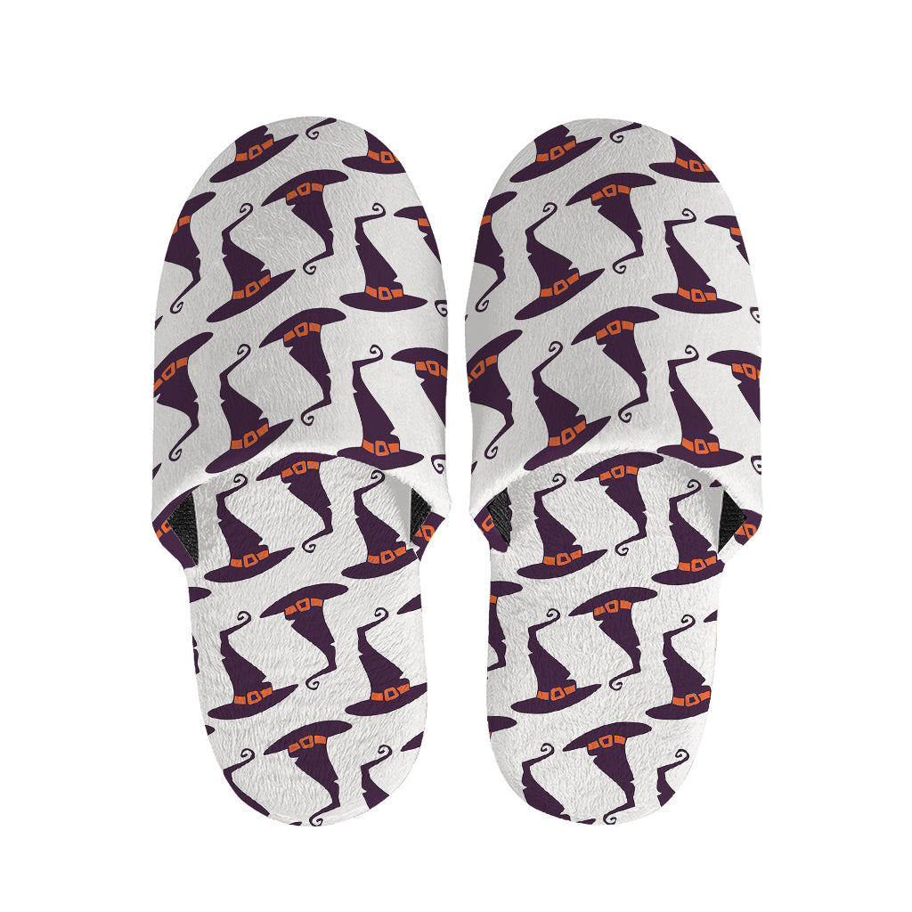 Purple Halloween Witch Hat Pattern Print Slippers
