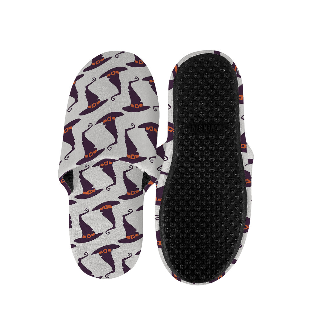 Purple Halloween Witch Hat Pattern Print Slippers