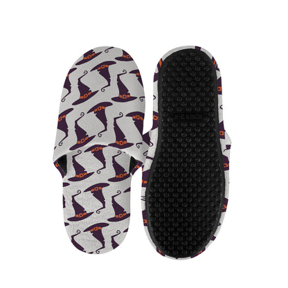 Purple Halloween Witch Hat Pattern Print Slippers