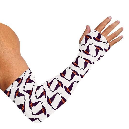 Purple Halloween Witch Hat Pattern Print Sun Protection Arm Sleeves