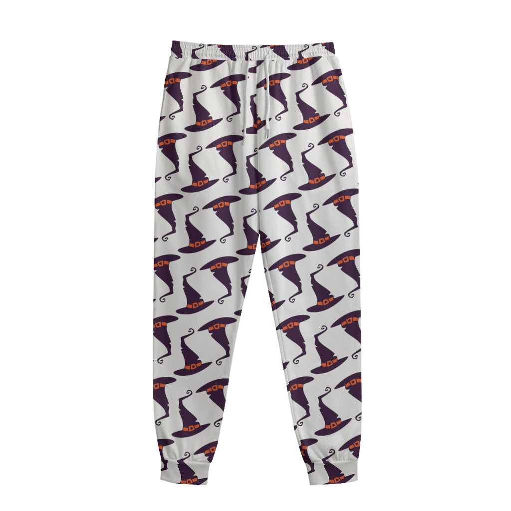 Purple Halloween Witch Hat Pattern Print Sweatpants