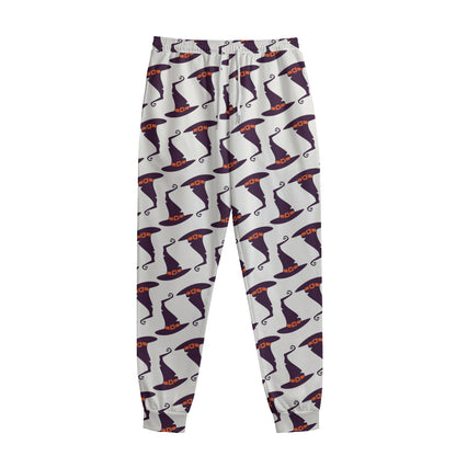Purple Halloween Witch Hat Pattern Print Sweatpants