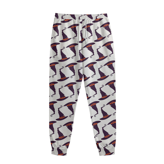 Purple Halloween Witch Hat Pattern Print Sweatpants