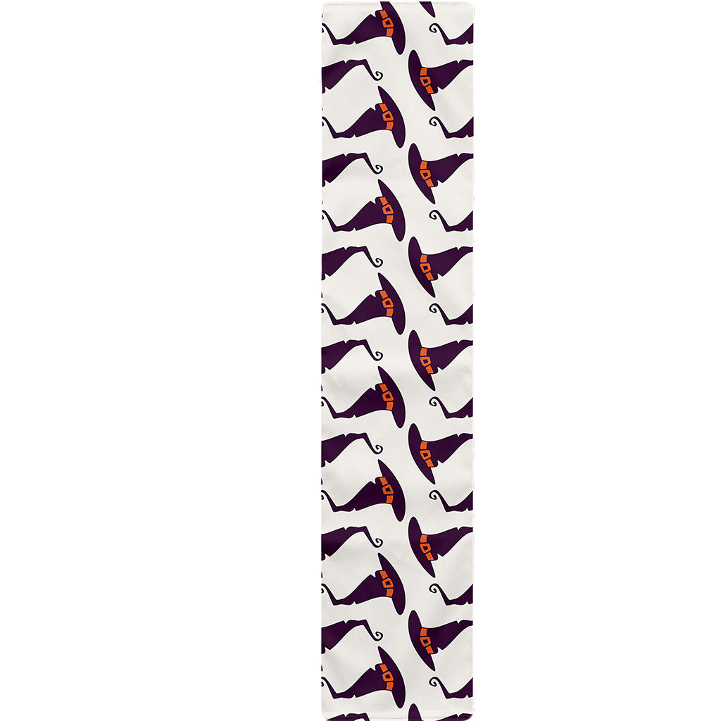 Purple Halloween Witch Hat Pattern Print Table Runner
