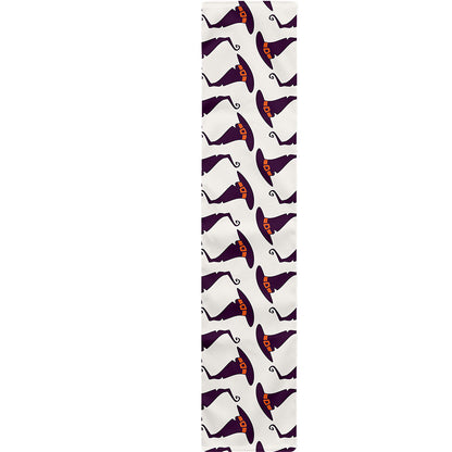 Purple Halloween Witch Hat Pattern Print Table Runner