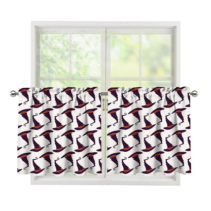 Purple Halloween Witch Hat Pattern Print Tier Curtains
