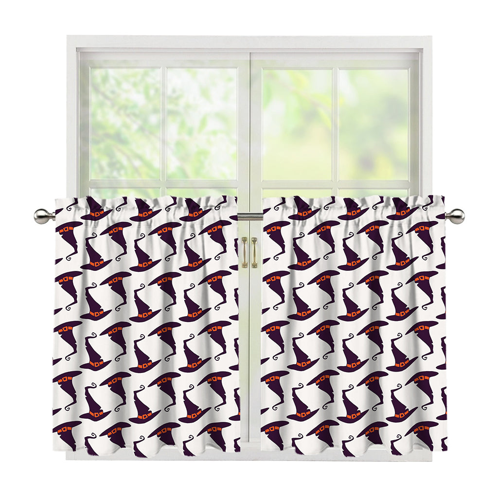Purple Halloween Witch Hat Pattern Print Tier Curtains