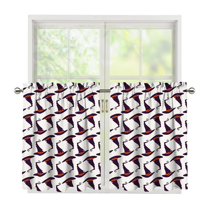 Purple Halloween Witch Hat Pattern Print Tier Curtains