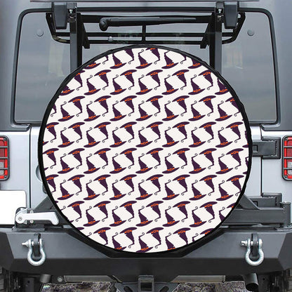 Purple Halloween Witch Hat Pattern Print Tire Cover
