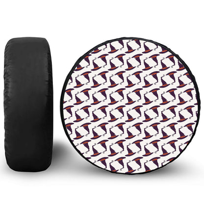 Purple Halloween Witch Hat Pattern Print Tire Cover