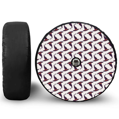 Purple Halloween Witch Hat Pattern Print Tire Cover With Camera Hole