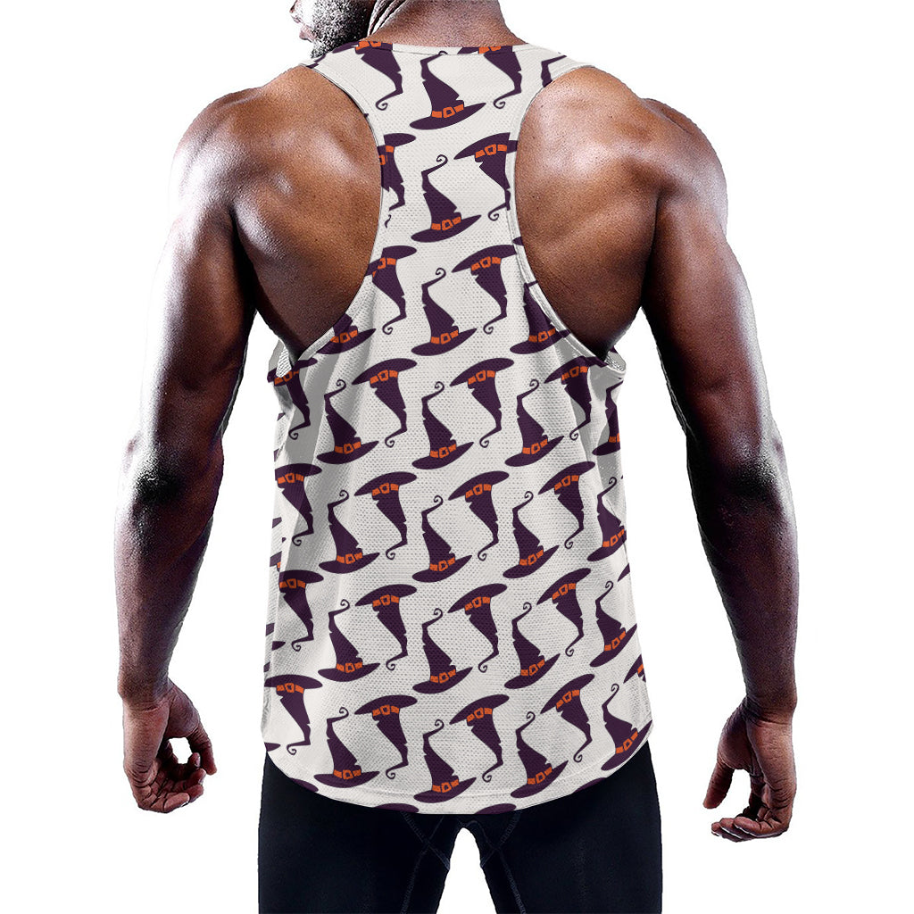 Purple Halloween Witch Hat Pattern Print Training Tank Top