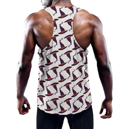 Purple Halloween Witch Hat Pattern Print Training Tank Top