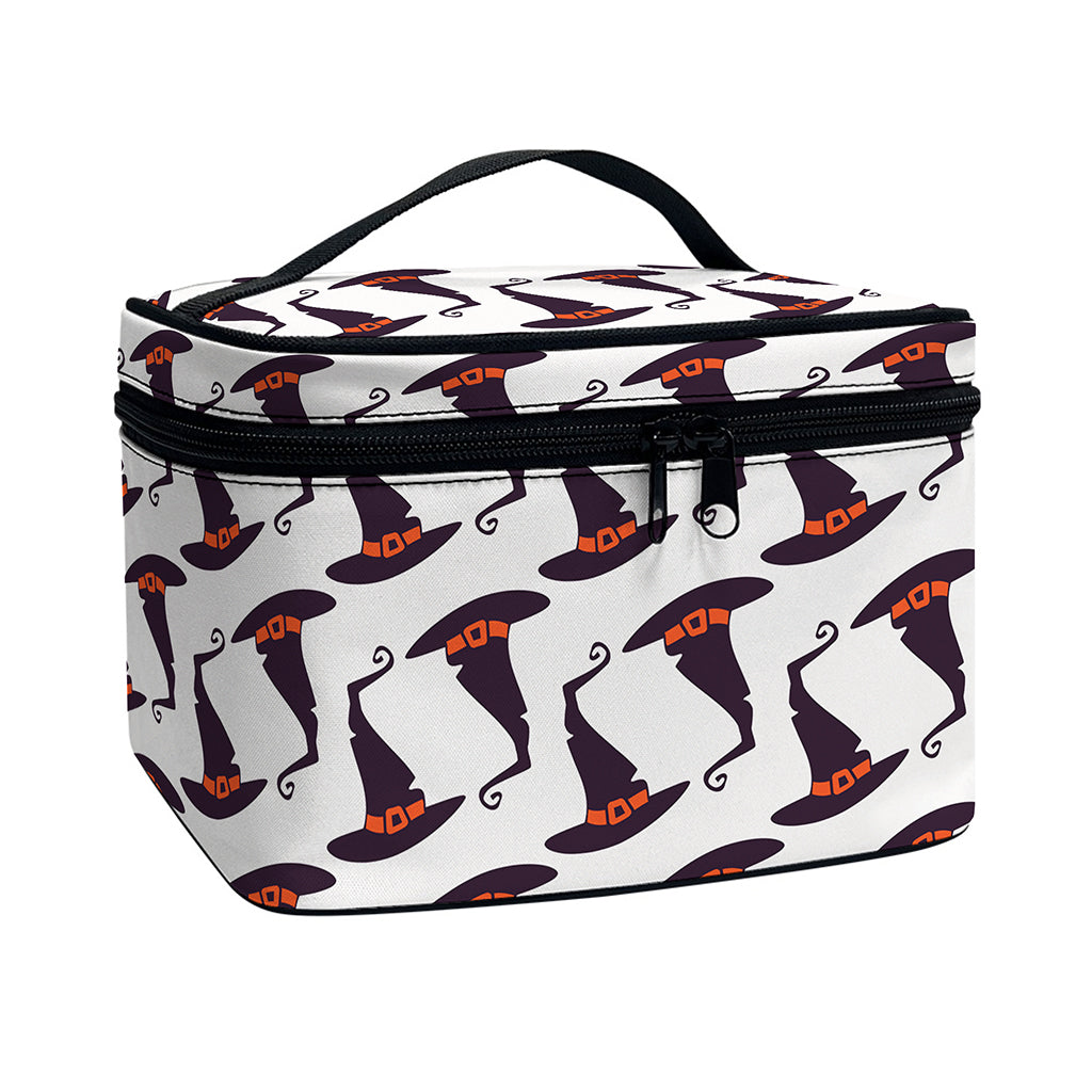 Purple Halloween Witch Hat Pattern Print Travel Makeup Bag