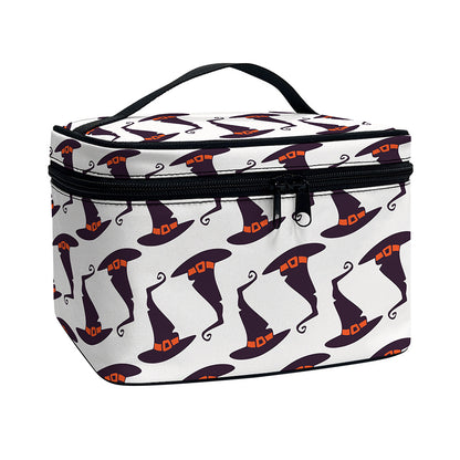 Purple Halloween Witch Hat Pattern Print Travel Makeup Bag