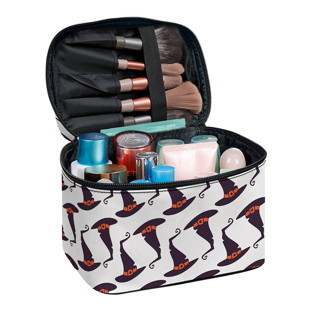 Purple Halloween Witch Hat Pattern Print Travel Makeup Bag