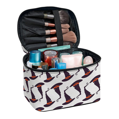 Purple Halloween Witch Hat Pattern Print Travel Makeup Bag