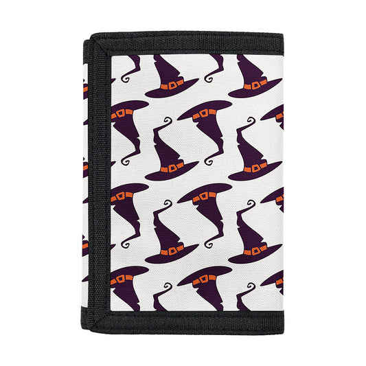 Purple Halloween Witch Hat Pattern Print Trifold Wallet