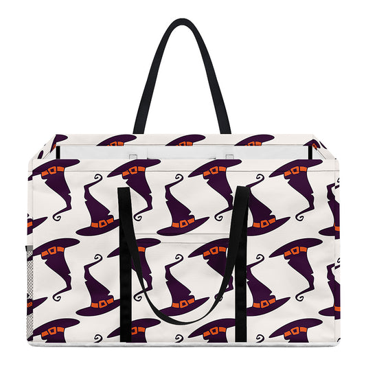 Purple Halloween Witch Hat Pattern Print Utility Tote Bag
