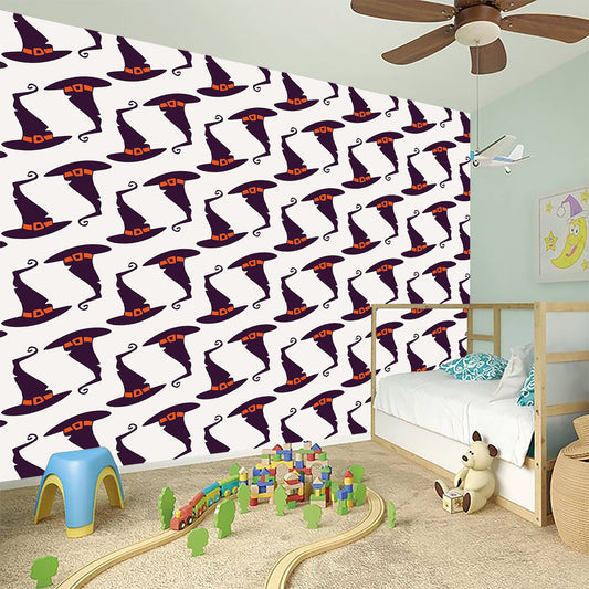 Purple Halloween Witch Hat Pattern Print Wall Sticker
