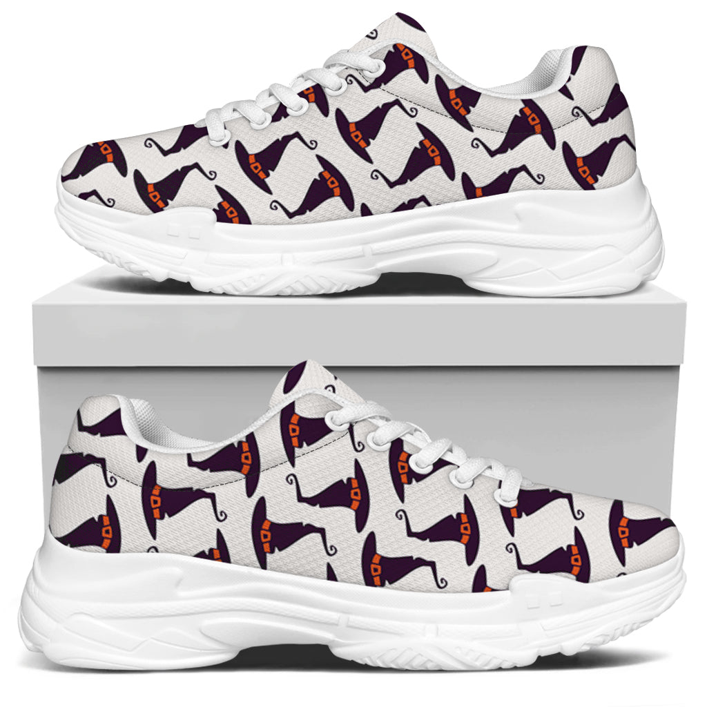 Purple Halloween Witch Hat Pattern Print White Chunky Shoes