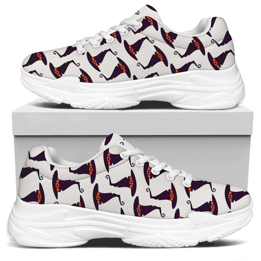 Purple Halloween Witch Hat Pattern Print White Chunky Shoes