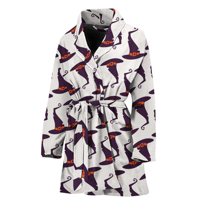Purple Halloween Witch Hat Pattern Print Women's Bathrobe