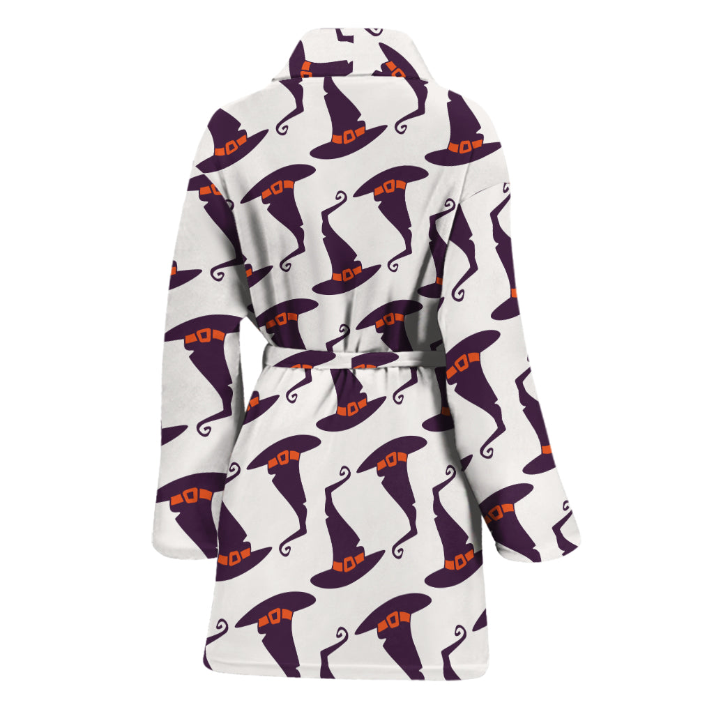 Purple Halloween Witch Hat Pattern Print Women's Bathrobe