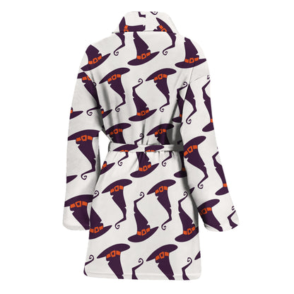 Purple Halloween Witch Hat Pattern Print Women's Bathrobe