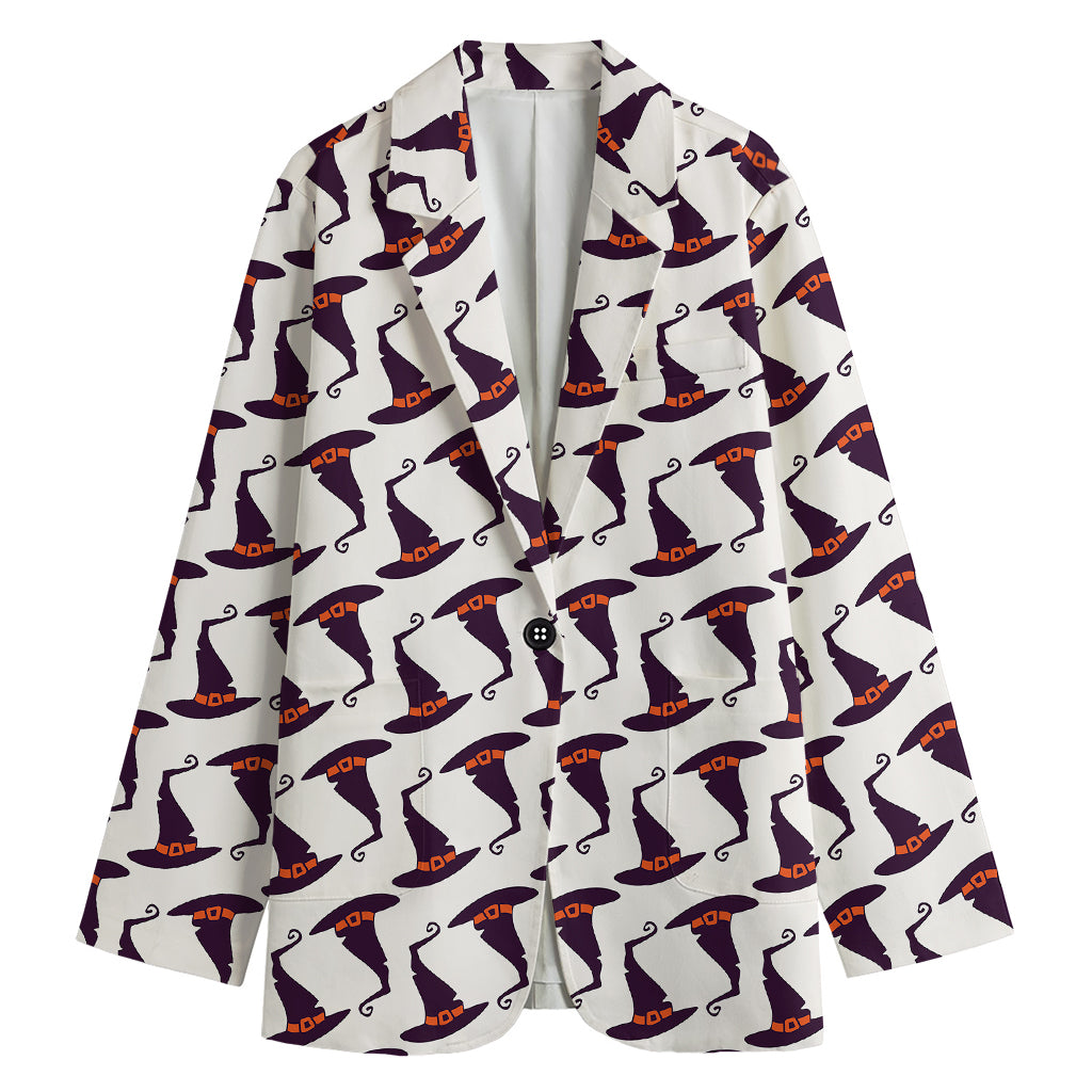 Purple Halloween Witch Hat Pattern Print Women's Blazer