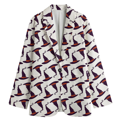 Purple Halloween Witch Hat Pattern Print Women's Blazer