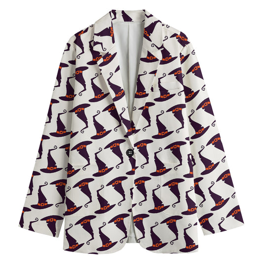 Purple Halloween Witch Hat Pattern Print Women's Blazer