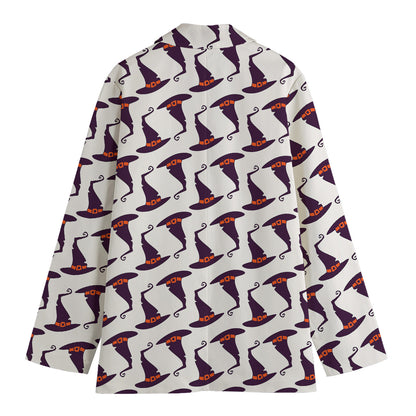 Purple Halloween Witch Hat Pattern Print Women's Blazer