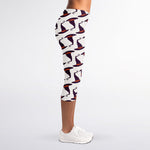 Purple Halloween Witch Hat Pattern Print Women's Capri Leggings