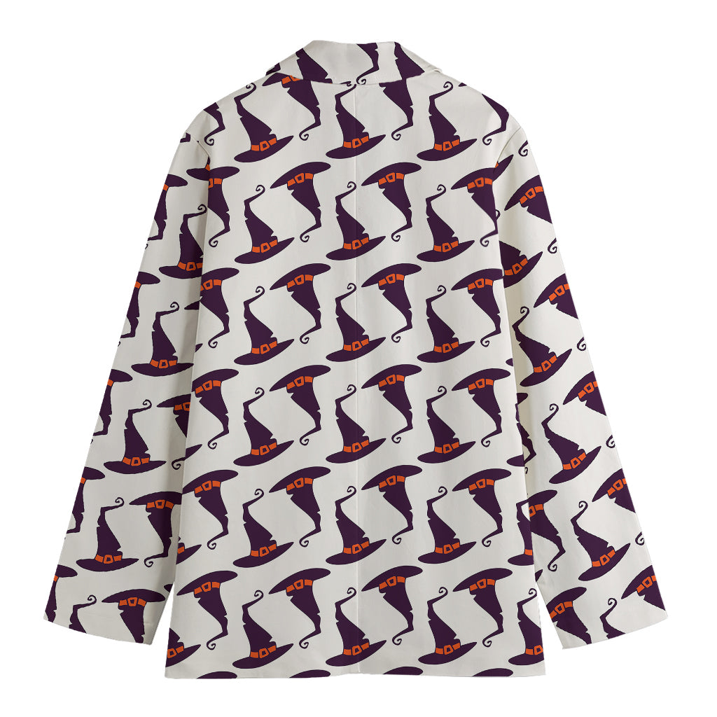 Purple Halloween Witch Hat Pattern Print Women's Cotton Blazer