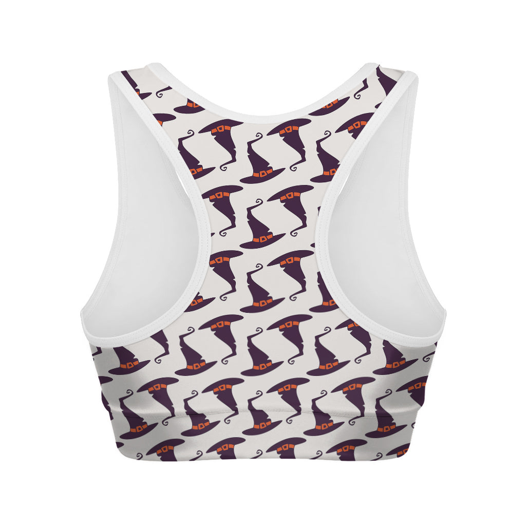 Purple Halloween Witch Hat Pattern Print Women's Sports Bra