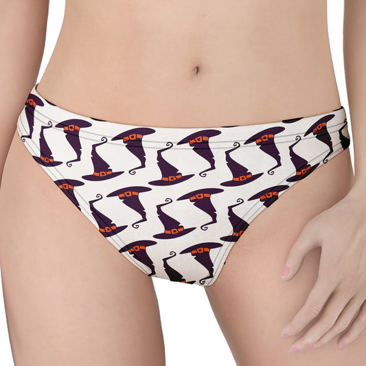 Purple Halloween Witch Hat Pattern Print Women's Thong